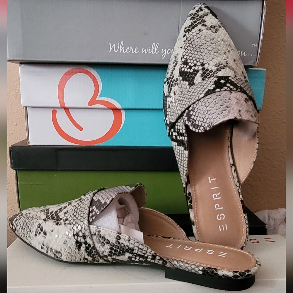 ESPRIT Jade Mule Slingback Slip On Black Grey Snake Women's Size 7.5M New